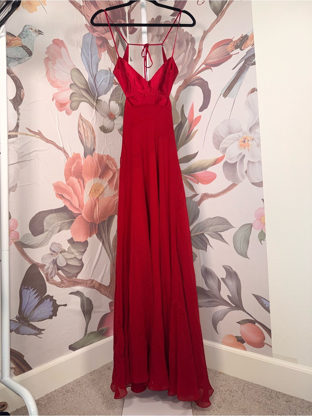 100% Silk BCBGMAXAZRIA Red Spaghetti-Strap Maxi Dress - Size 2